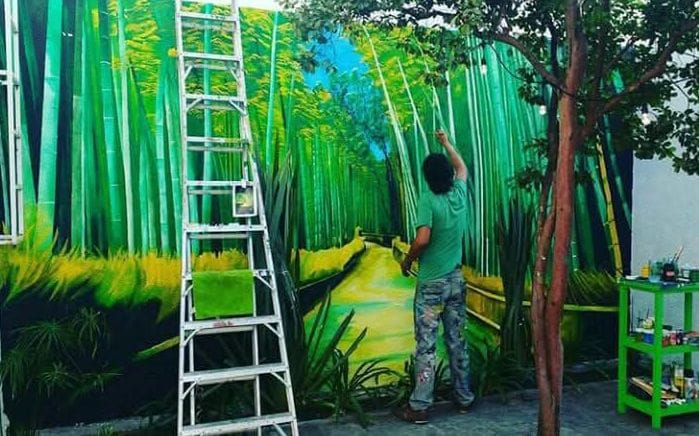 Mural de bosque de bambú